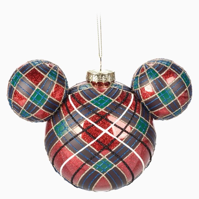 Disney - Mickey Mouse Icon Glass Ball Ornament - Glittery Plaid